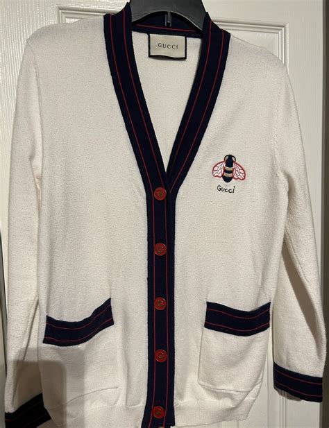 gucci bee cardigan white|Gucci cardigan.